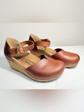 Papillio Birkenstock Cognac Leather Mary Jane Wedge Comfort Shoes 39